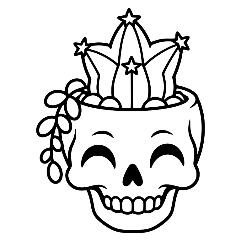 Happy Skull Planter With Star Cactus And Hanging Vine — free skeleton SVG cut file