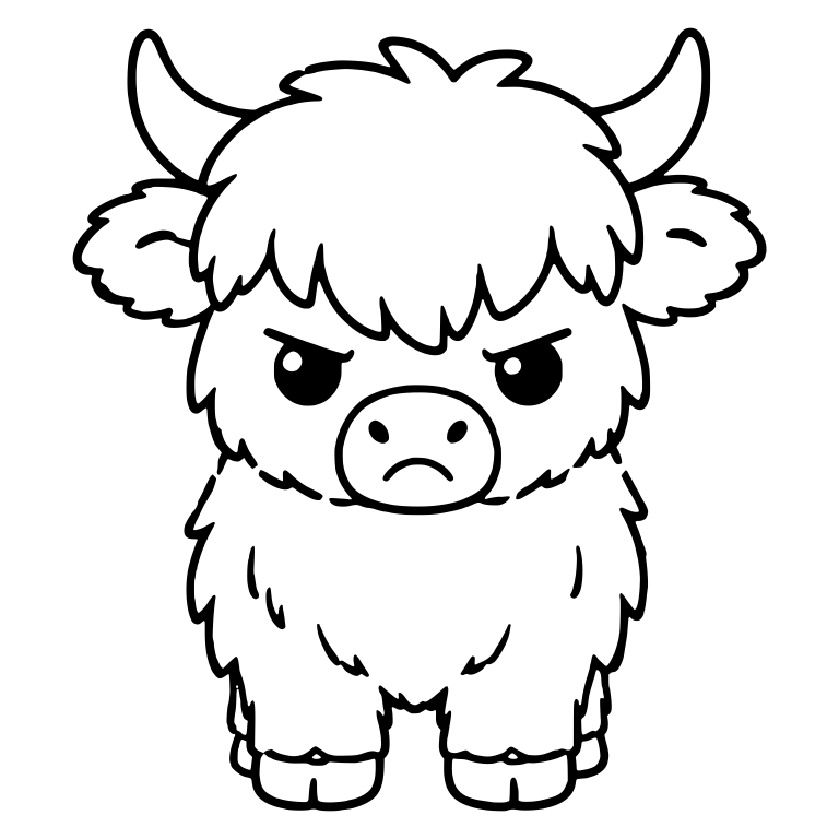 Angry Highland Calf With Tall Curved Horns — free animal SVG cut file