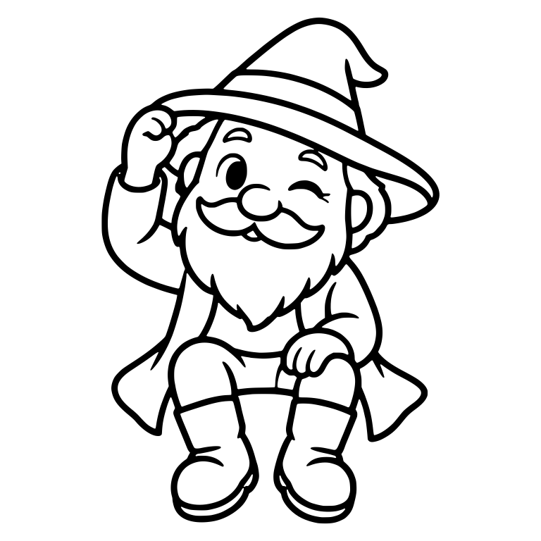 Winking Bearded Gnome Tipping Pointed Hat — free characters SVG cut file