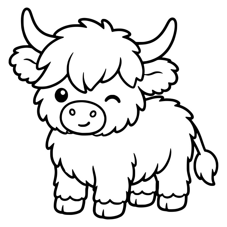 Winking Standing Highland Cow With Tufted Tail — free animal SVG cut file