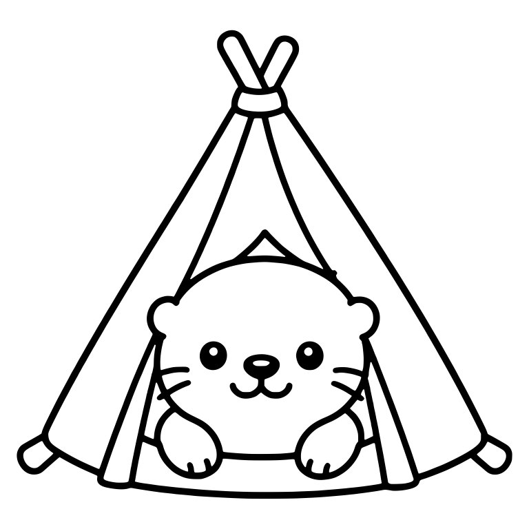 Kawaii Otter Peeking Out of a Teepee-Style Tent — free animal SVG cut file