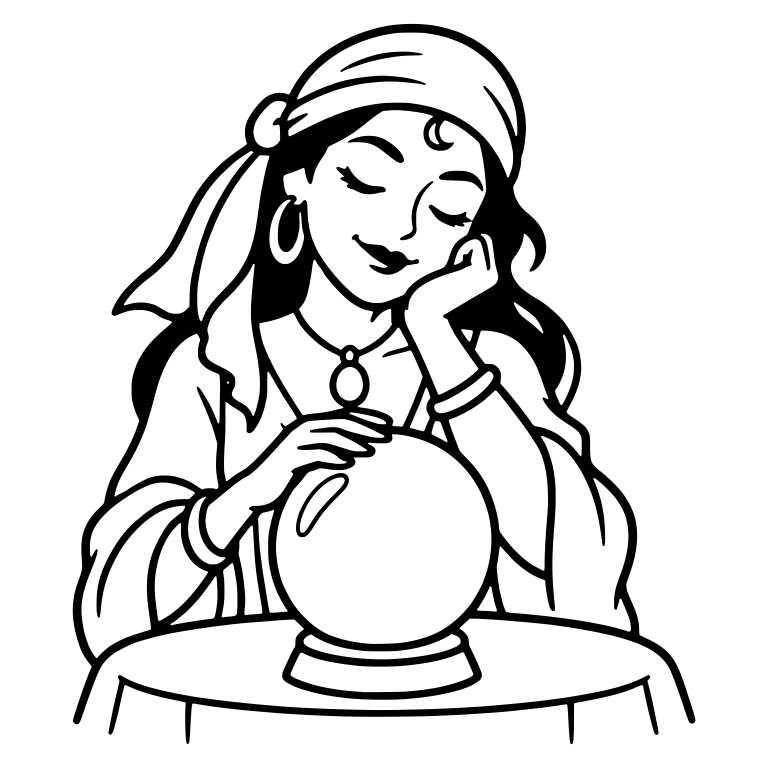 Dreamy Fortune Teller Resting Cheek on Hand by Crystal Ball — free characters SVG cut file