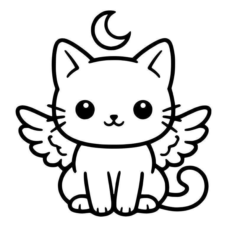 Winged Cat With Floating Crescent Moon Above Its Head — free animal SVG cut file