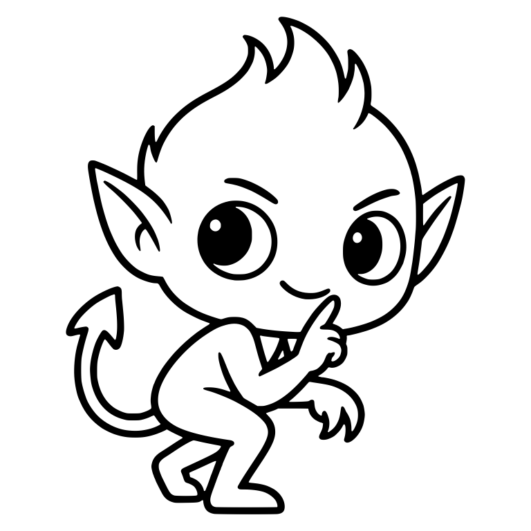 Crouching Imp Shushing with Finger and Flame Hair Tuft — free fantasy-creature SVG cut file