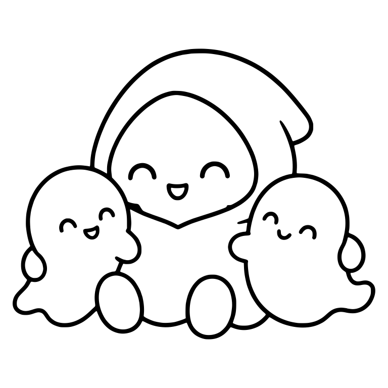 Grim Reaper Sitting Between Two Giggling Ghosts — free characters SVG cut file