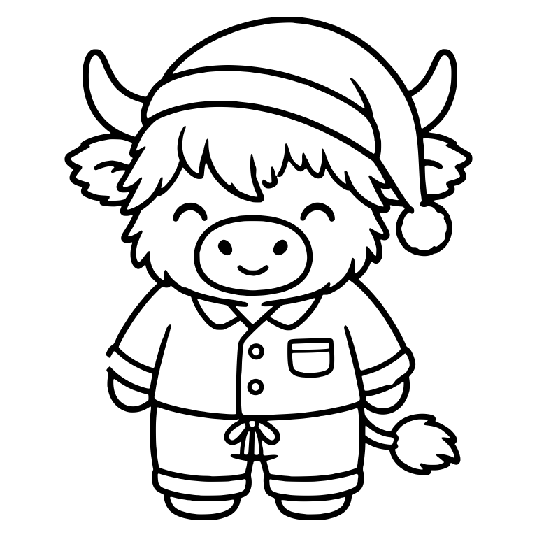 Standing Highland Cow in Pajamas and Pom-Pom Nightcap — free animal SVG cut file