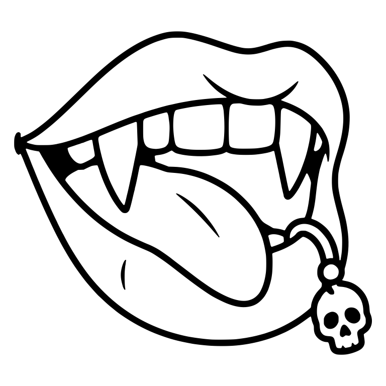 Tilted Vampire Mouth With Tongue and Skull Lip Ring — free fantasy-creature SVG cut file