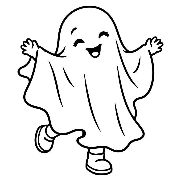 Laughing Sheet Ghost Costume Kicking One Foot Up — free fantasy-creature SVG cut file