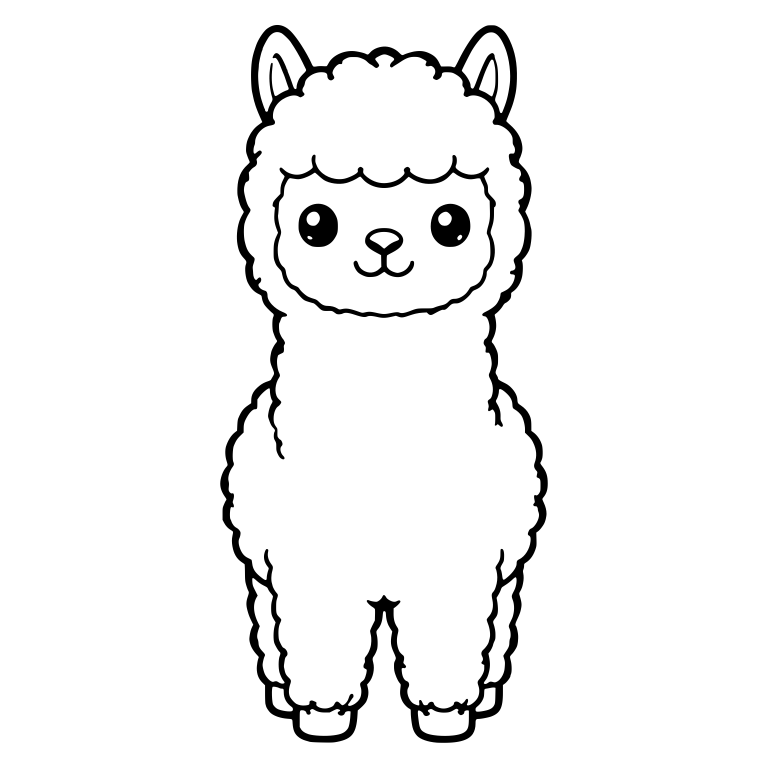 Kawaii Alpaca Standing Front with Shiny Eyes and Nose — free animal SVG cut file