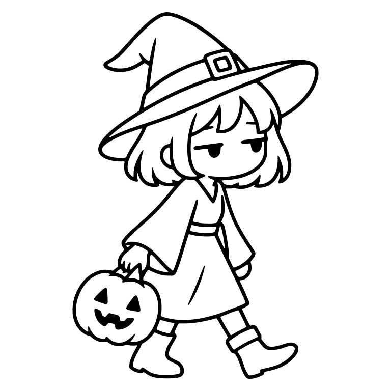 Bored Witch Walking With Pumpkin Swinging From Hand — free characters SVG cut file