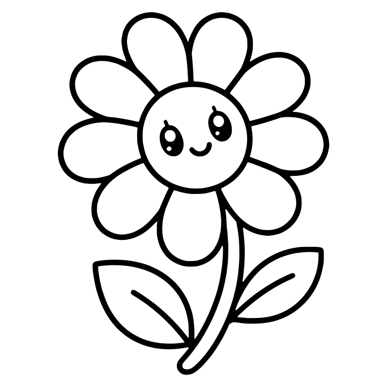 Kawaii Daisy With Eyelashes And Curved Stem — free floral SVG cut file