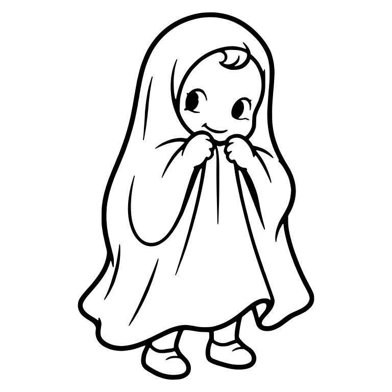 Shy Ghost Costume Kid Holding Sheet Close — free characters SVG cut file