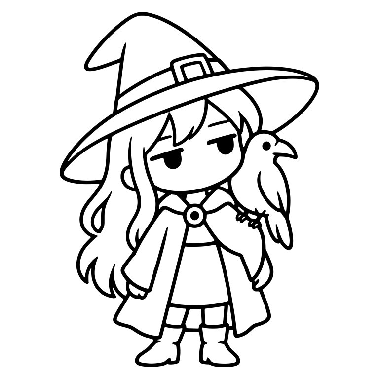 Bored Witch with Raven on Her Shoulder — free characters SVG cut file