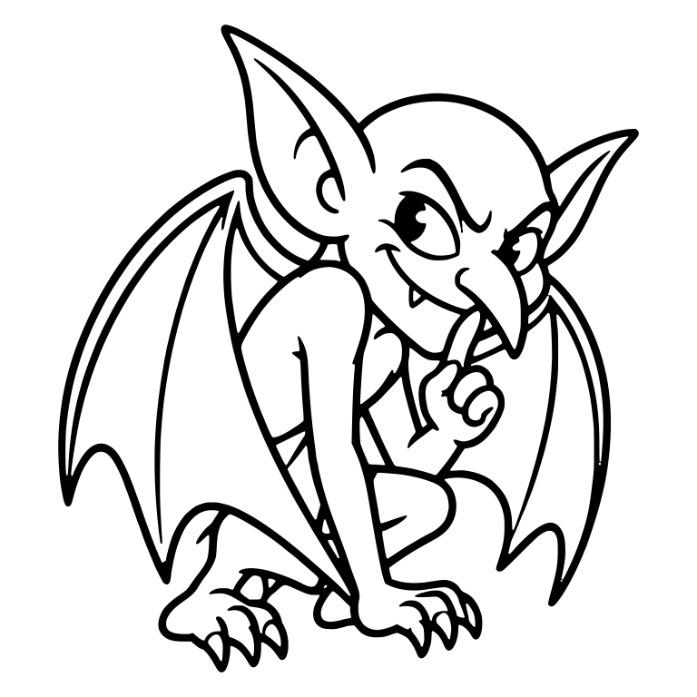 Crouching Bat Winged Goblin Tapping His Chin — free fantasy-creature SVG cut file