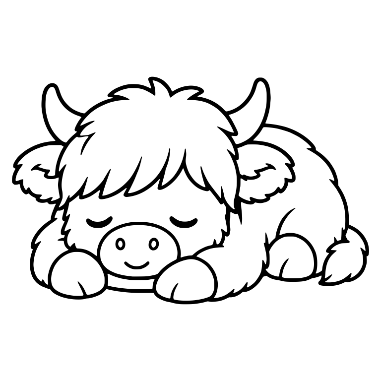 Napping Highland Calf Lying On Belly With Paws Forward — free animal SVG cut file
