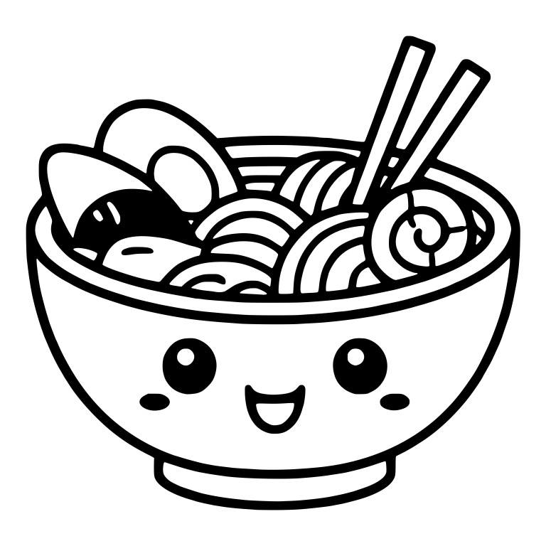 Smiling Ramen Bowl With Egg Halves And Upright Chopsticks — free food SVG cut file