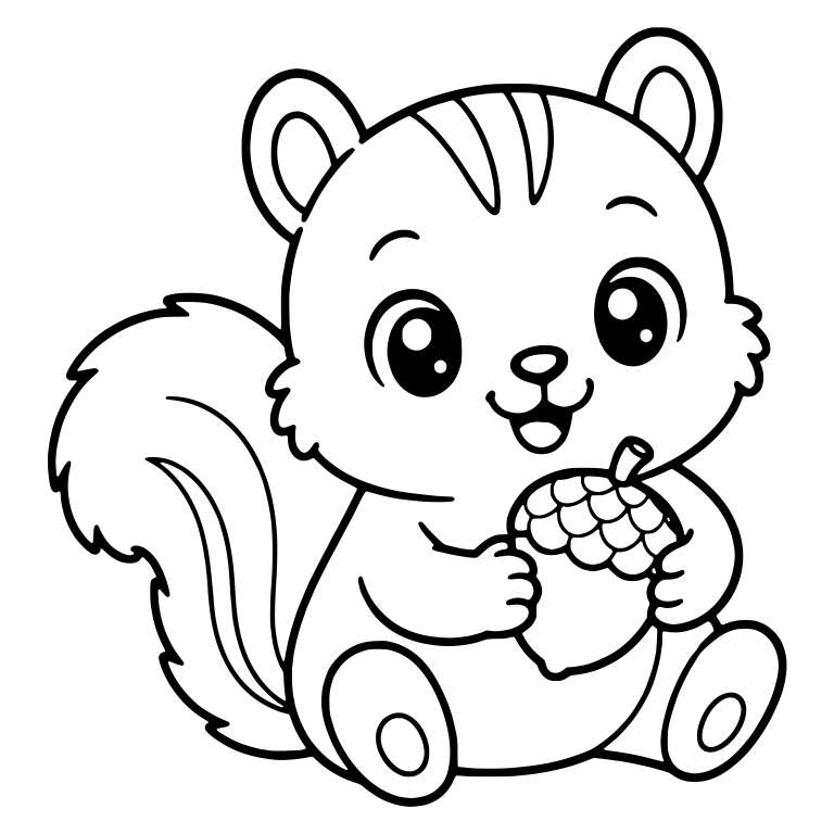 Fluffy Tailed Kawaii Squirrel Holding a Scaly Acorn — free animal SVG cut file