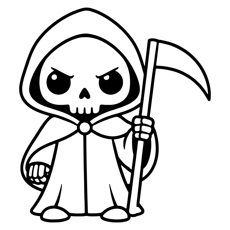 Angry Chibi Grim Reaper with Cloak Clasp and Scythe — free characters SVG cut file