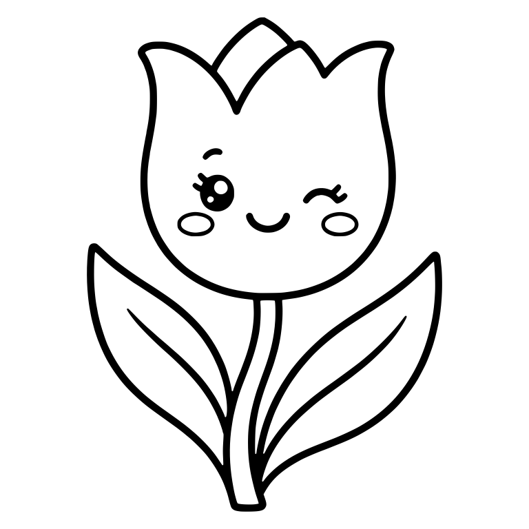 Winking Tulip With Blush Cheeks And Two Leaves — free floral SVG cut file