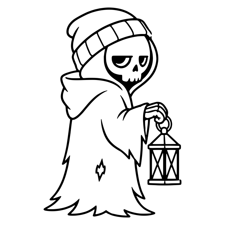 Hooded Beanie Grim Reaper Holding a Lantern — free characters SVG cut file