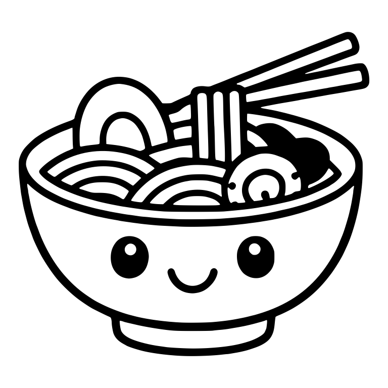 Smiling Ramen Bowl with Egg Slice and Chopsticks — free food SVG cut file