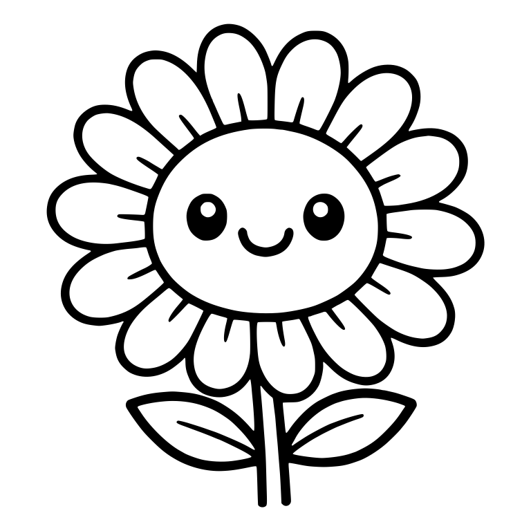Daisy With Rounded Petals, Petal Lines and Twin Stem — free floral SVG cut file
