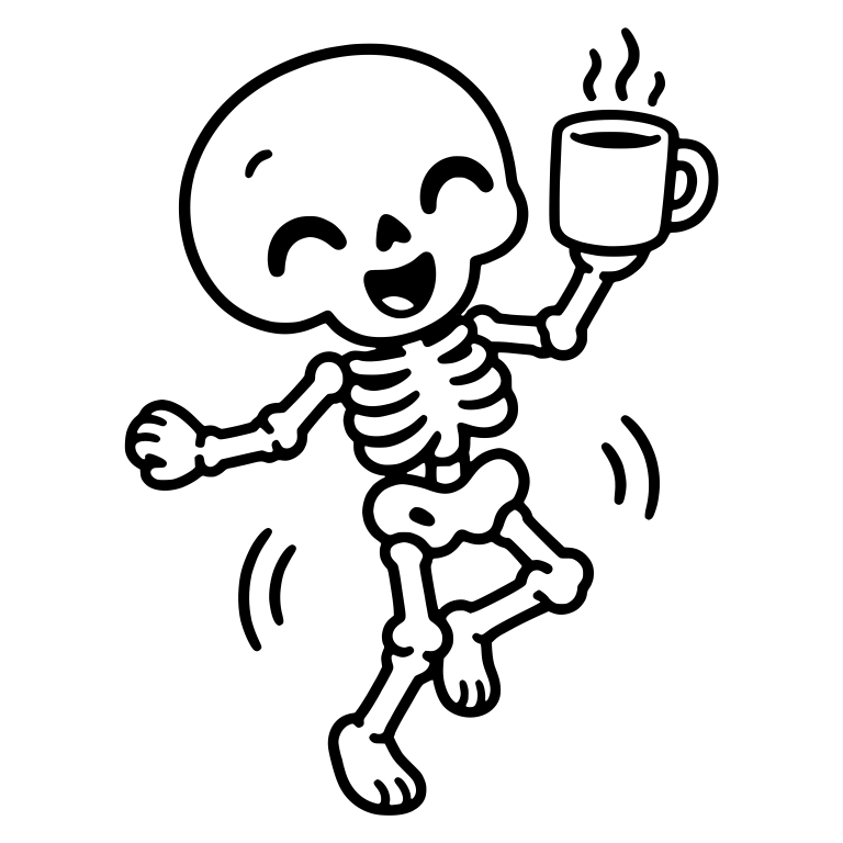 Dancing Skeleton Holding Up a Coffee Mug — free skeleton SVG cut file