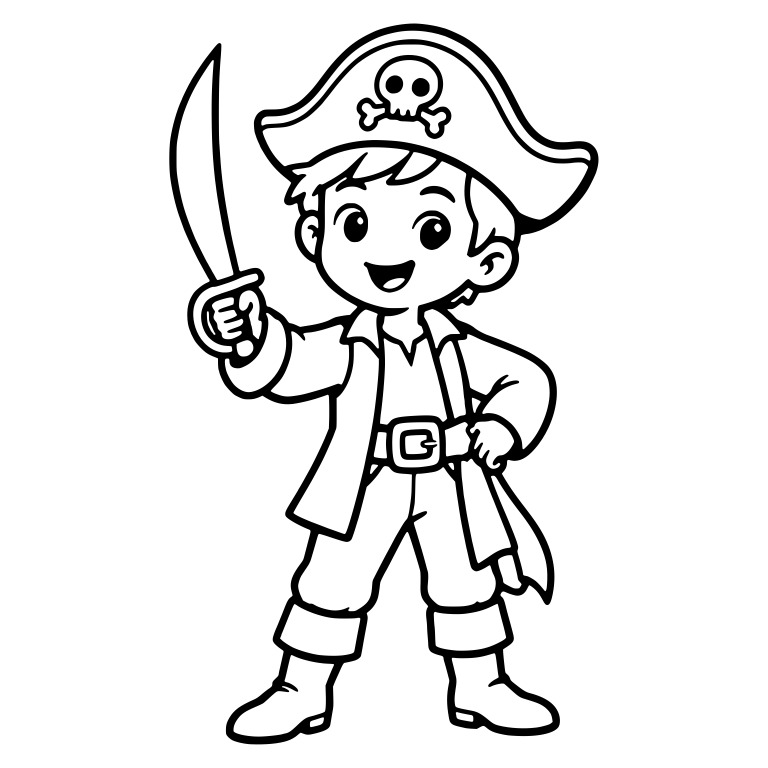Pirate Boy Raising Cutlass With Skull and Crossbones Hat — free characters SVG cut file