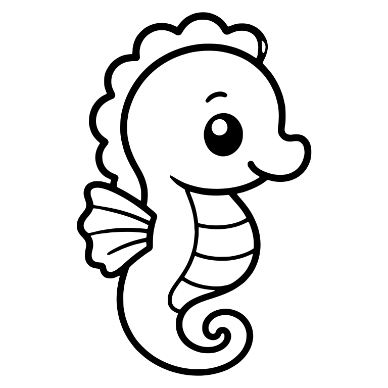 Kawaii Short-Snouted Seahorse with Scalloped Back Frill — free animal SVG cut file