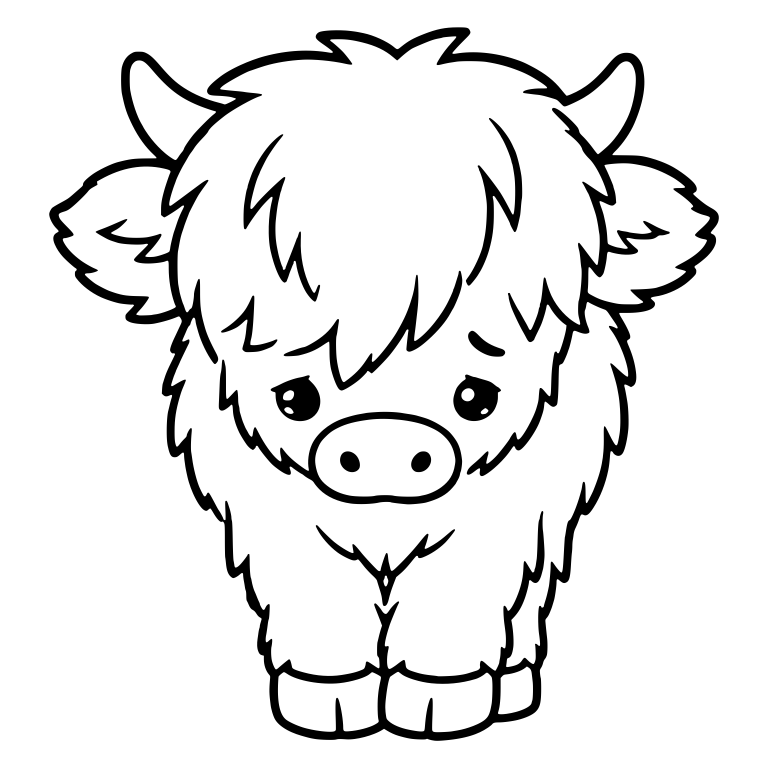 Worried Highland Calf Standing With Head Lowered — free animal SVG cut file