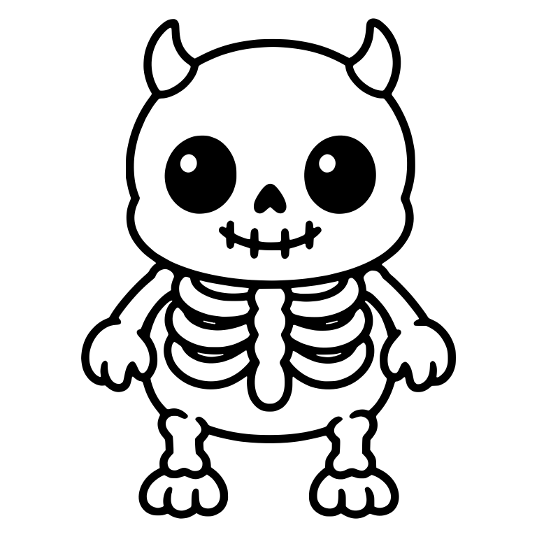 Chibi Horned Skeleton Monster With Stitched Grin — free skeleton SVG cut file