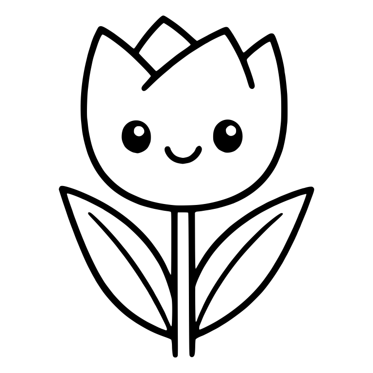 Kawaii Tulip With Folded Petal Tips and Long Leaves — free floral SVG cut file