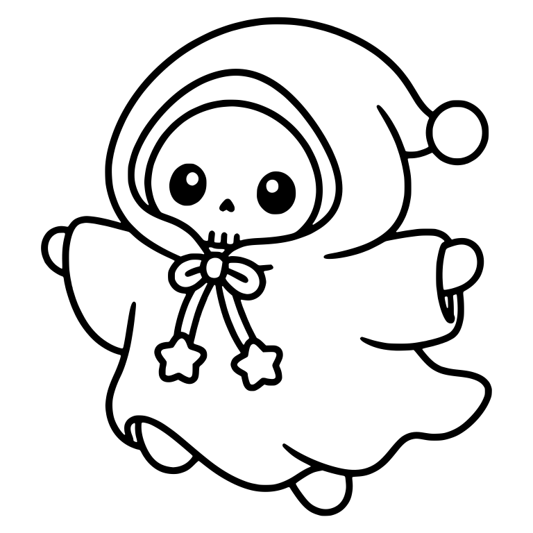 Floating Grim Reaper With Star Bow and Pom-Pom Hood — free characters SVG cut file