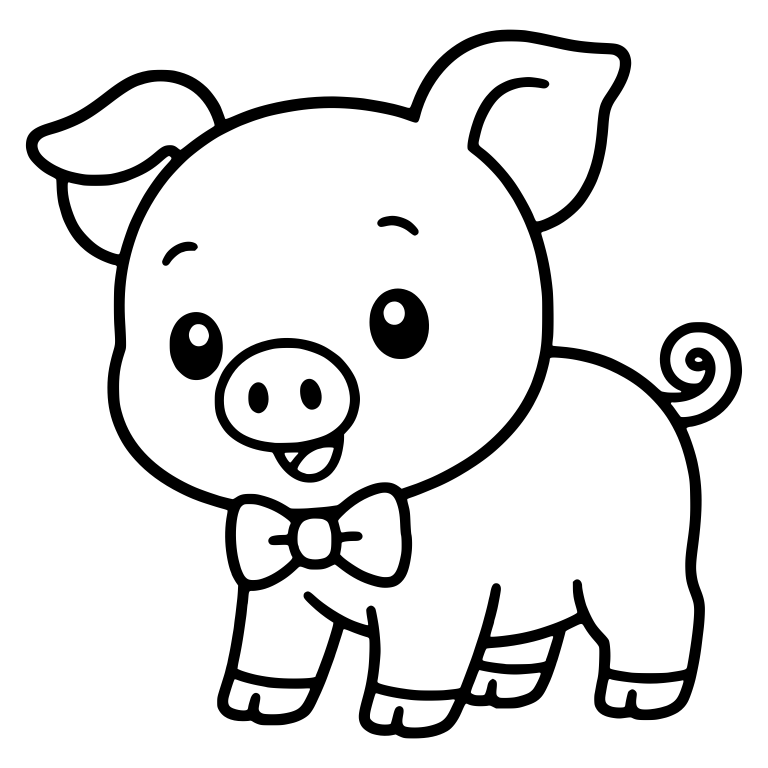 Standing Bowtie Piglet with Spiral Tail — free animal SVG cut file