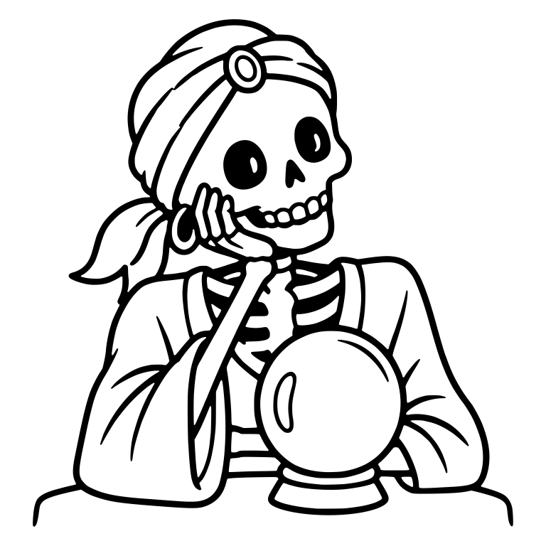Daydreaming Skeleton Fortune Teller with Gem Headscarf — free skeleton SVG cut file