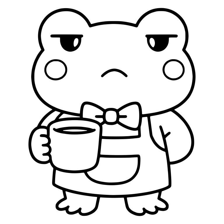 Grumpy Barista Frog in Apron Holding a Coffee Cup — free animal SVG cut file