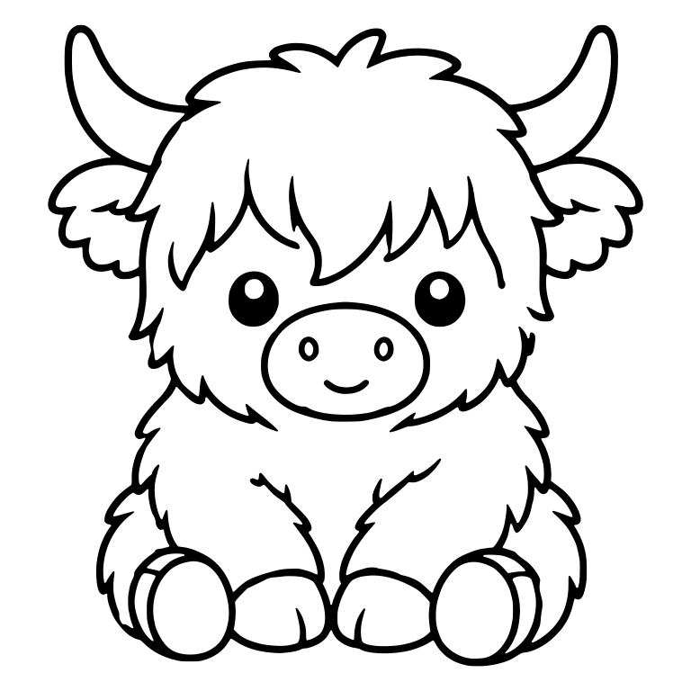 Cuddly Sitting Highland Cow With Big Sparkly Eyes — free animal SVG cut file