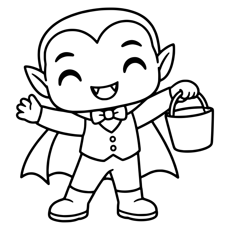 Laughing Little Vampire Waving With Pail in Hand — free fantasy-creature SVG cut file