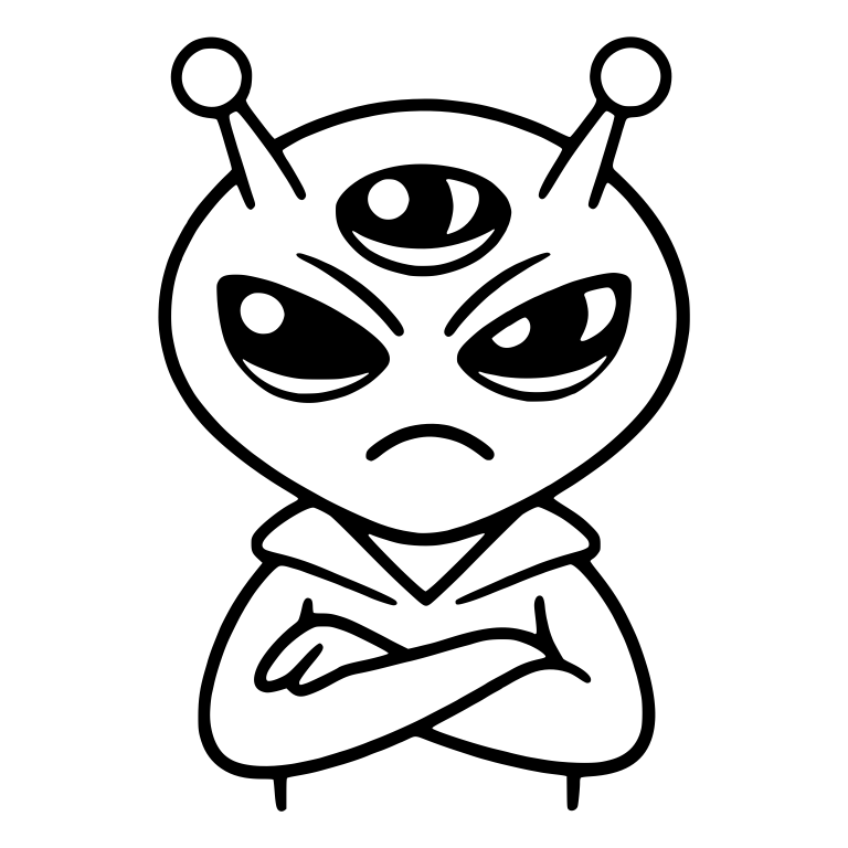 Grumpy Three-Eyed Alien With Antennae and Crossed Arms — free fantasy-creature SVG cut file