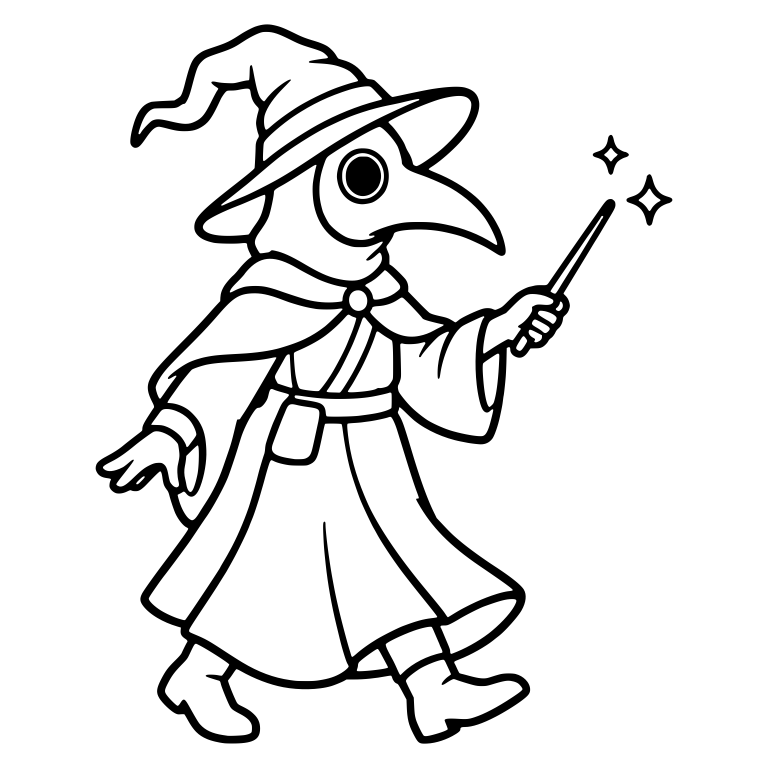 Plague Doctor in Witch Hat Casting with Wand — free characters SVG cut file