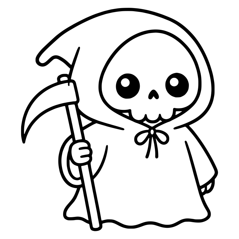 Grim Reaper With Scythe And Ribbon Bow At Neck — free characters SVG cut file