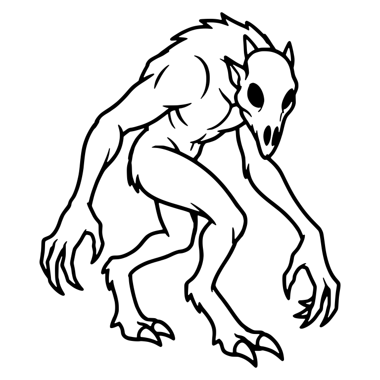 Hunched Skull-Faced Wolf Creature With Long Claws — free fantasy-creature SVG cut file