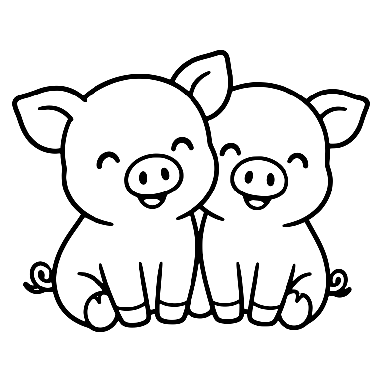 Two Piglets Sitting Side by Side with Ears Touching — free animal SVG cut file