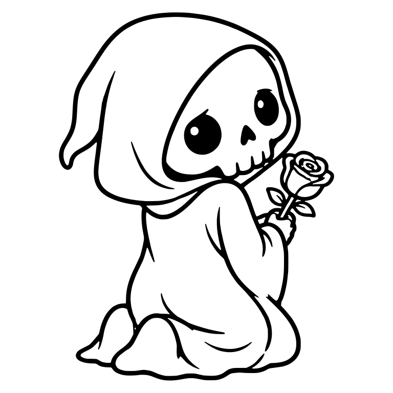 Kneeling Reaper Looking Back Over Shoulder with a Rose — free characters SVG cut file