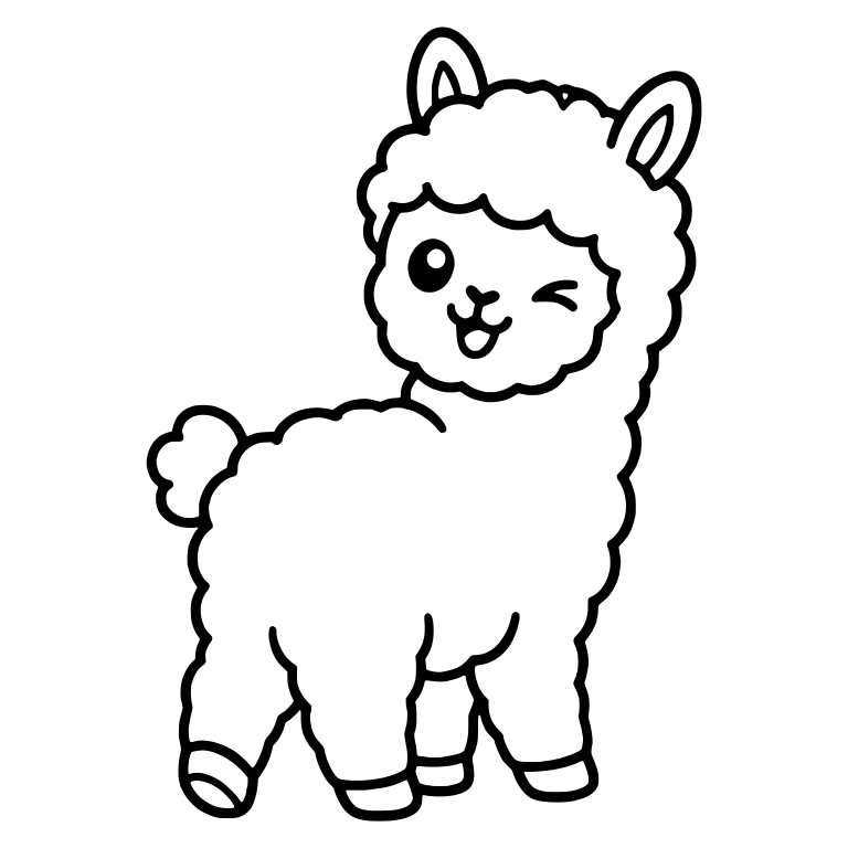 Winking Kawaii Alpaca with Open Smile and Pom Tail — free animal SVG cut file