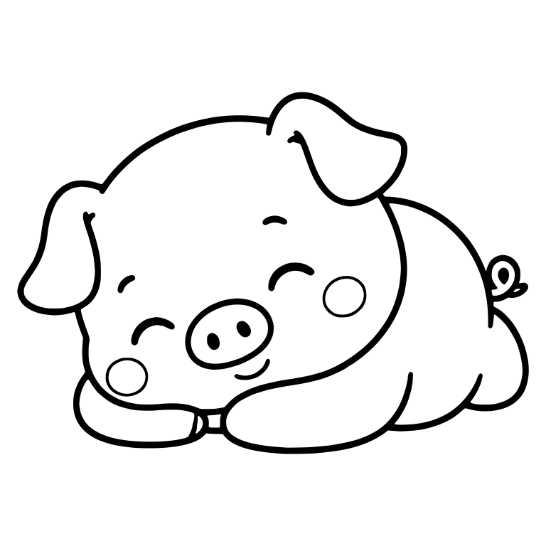 Dozing Piglet Lying Flat With Two Round Blush Cheeks — free animal SVG cut file