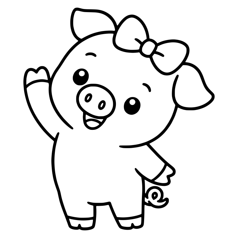 Standing Piglet with Hair Bow Waving Hello — free animal SVG cut file