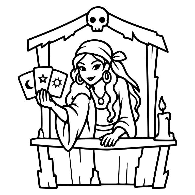 Fortune Teller Booth With Skull Sign and Tarot Cards — free characters SVG cut file
