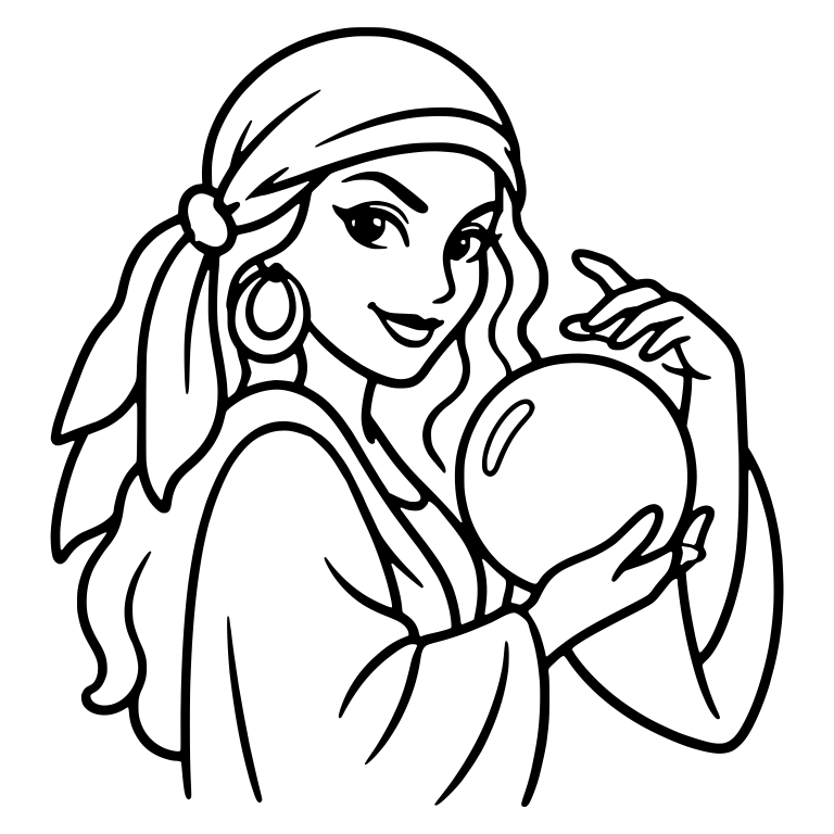 Smirking Fortune Teller Holding Crystal Ball Up — free characters SVG cut file