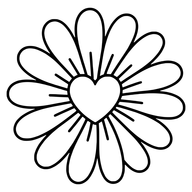Heart Center Daisy with Short Ray Lines — free floral SVG cut file